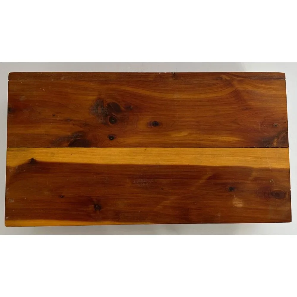Vintage Wooden Cedar Jewelry Trinket Storage Box Metal Hinges & Feet 11.25"x3" - Picture 7 of 9